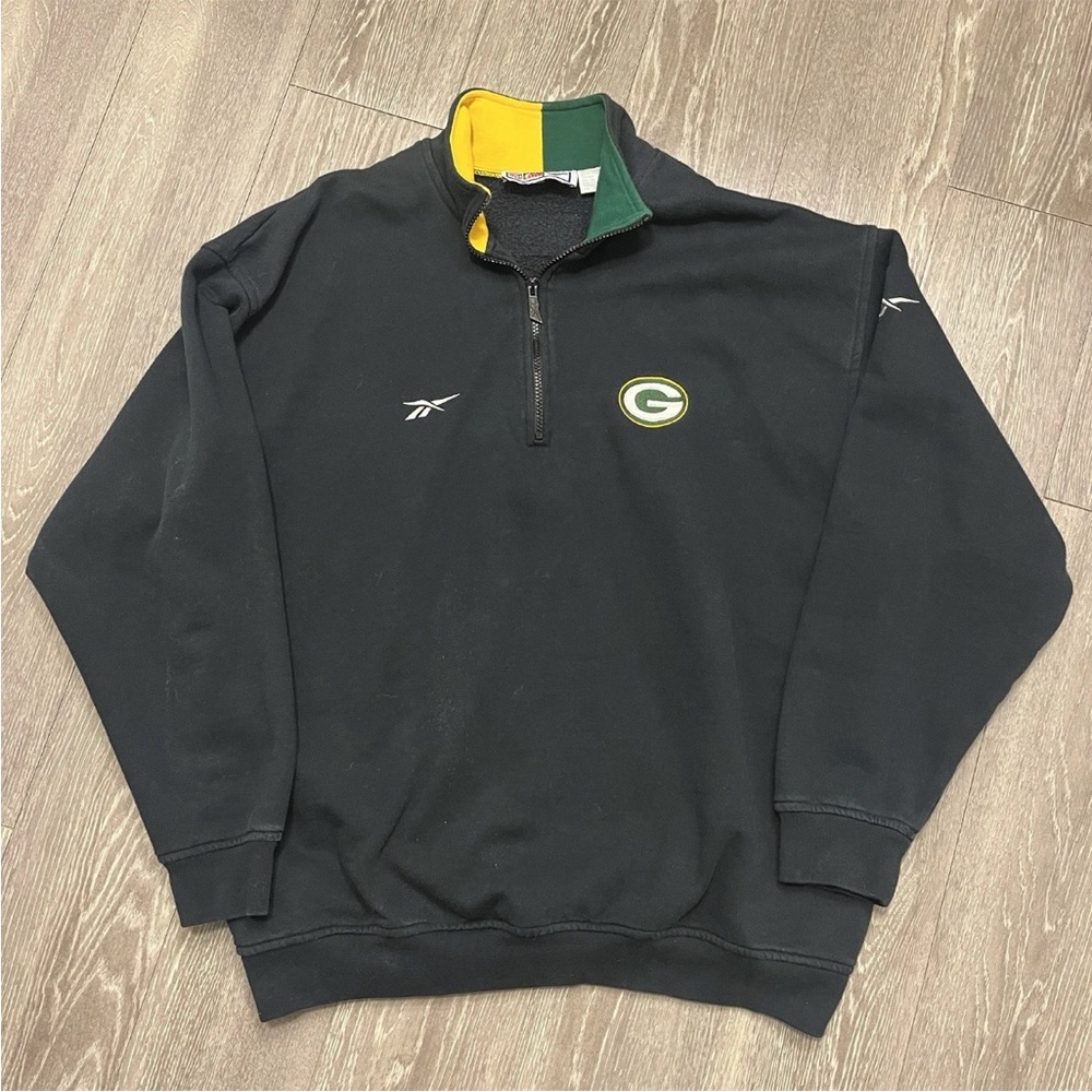 VINTAGE Green Bay Packers Sweatshirt Mens Medium Black Reebok Pro Line Pullover